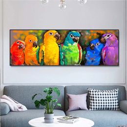 Watercolor Animal Abstract Canvas Painting Parrot Modern Pop Graffiti Posters and Prints Wall Picture for Living Room Decor