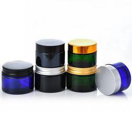 2021 Glass cosmetic jars cream bottles with aluminum /plastic lids in color black/blue/green 20g 30g 50g