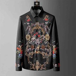 Luxury print Shirts Men Long Sleeve Slim Fit Casual Shirt Male Business Formal Dress Streetwear Party Chemise Homme 210626