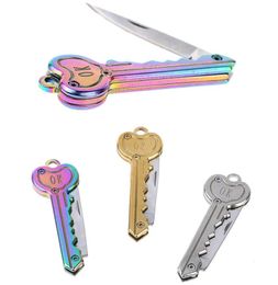 Portable Ring Keychain Mini Key Knife Form Key Blade Box Package Folding Pocket Multi-tool Letter Opening Gadget Kit Camp Outdoor tools