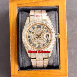 10 Styles Luxury Watches RRF 41MM Datejust Iced Out Full Diamond ETA2824 Automatic Mens Watch Pavé Diamonds Dial 18K Gold Bracelet Ladies Gents Wristwatches Blue