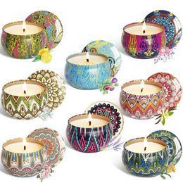 8pcs Fragrance Aromatherapy Scented Candle Natural Soy Wax Travel Tin Home Decor Wedding Birthday Gifts 210702