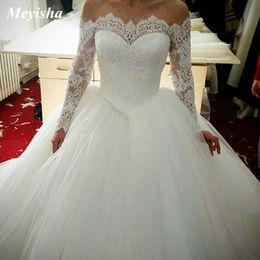 illusion ball gown wedding dress Australia - ZJ9151 Sexy Ball Gown Elegant Long Sleeve Wedding Dress For Plus Size Women 2021 Bride Dresses Lace Bottom