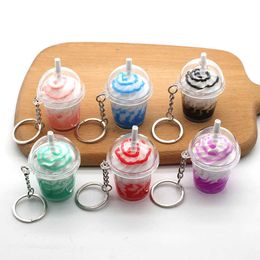 6 PCS Six-color simulation ice cream keychain pendant mini wheat whirlwind sundae cup couple jewelry car bag ornaments G1019
