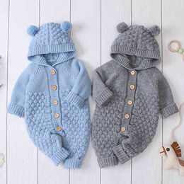 Baby Boys Girls Hooded Rompers Clothes Children Infant Boy Girl Kids Knitting Long Sleeve 210429
