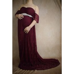 Pregnancy Gowns For Po Shoot Dresses Pregnant Women Baby Shower Maternity Pography Tail Ground Lace 210922