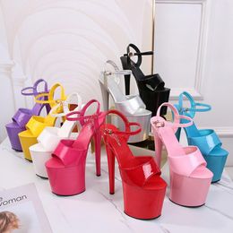 1986-1 Patent Leather 20cm Super High Heels Thin Heel Sexy Waterproof Platform Hate Tiangao Sandals Women's Summer Dress Shoes