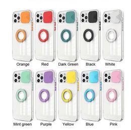 Colourful Window Push Ring Bracket Mobile Phone Cases For iPhone 14 13 12 11 Pro Max XR XS 7 8 Plus SE Transparent Shockproof TPU Cover