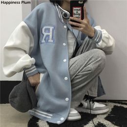 Women's Jackets Spring Autumn Coat American Baseball Bomber Jacket Loose Letter R Men Women Couples Tops Harajuku Plus Size Streetwear