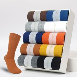 Men's Socks 5 Pairs High Qualiy Cotton Man Business Casual Formal Dress Black Japanese Harajuku Colourful Happy Gifts