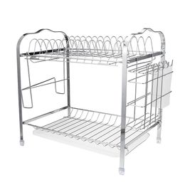 2 Tiers Dish Drying Rack Stainless Steel Over Sink Kitchen Cutlery Bowl Storage Holder