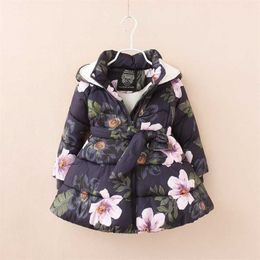 Girls Jackets Coats For Sale Kids Floral Printed Parka Fleece Warm Children Hooded Thick 211203