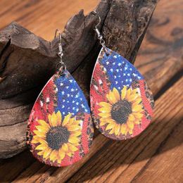 Teardrop American Independence Day Flag Printed Layered Leather Earrings Glitter White Red Striped Drop Earrings New 2021 X0709 X0710
