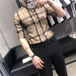 Brand Plaid Shirts Men Half Sleeve Slim Casual Shirt Male Business Formal Dress Shirts Streetwear Social Party Chemise Homme 210527