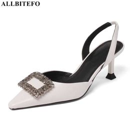 ALLBITEFO Fasion genuine leather sexy high heels wedding women shoes Two piece women heels shoes summer women sandals 210611