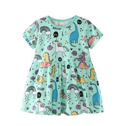 Jumping Metres Baby Girls Summer Dresses Kids Designed Cartoon With Printed Lovely Animals Unicorn Clothes 210529