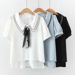 short Sleeve Women Blouse Summer Office Lady Button Turn Down Collar Shirts for Women Plus Size Ladies Fashion Clothing 210604