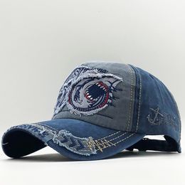 MINAKOLIFE Rock Shark Distressed Vintage Cotton Embroidered Baseball Cap Snapback Hat 
