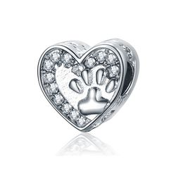 Fit Pandora Charm Bracelet European Silver Charms Cartoon Pet Dog Paw Print Crystal Heart Beads DIY Snake Chain For Women Bangle Necklace Jewellery