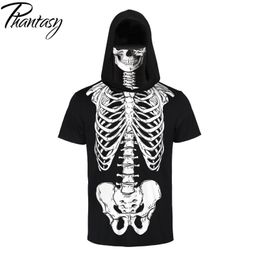 -Phantasy Male Skeleton Skull Buck Mask T-Shirt Divertido Impreso Máscara Hombre Camisetas Halloween Hombres Ropa de manga corta M-XXL 210323