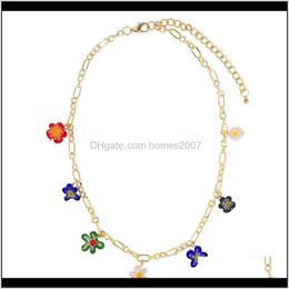 Chokers Necklaces & Pendants Jewellery Harajuku Colourful Rainbow Choker Y2K Fashion Korean Flower Irregular Plant Necklace Beads For Jewellery Dr