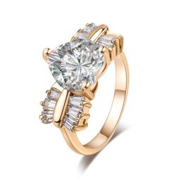 Wedding Rings 2021 Fashion Gold Colour Heart Shaped Austrian Crystal Ring For Woman Girls Female Zircon Drop