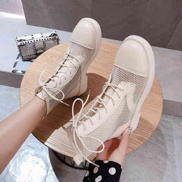 Spring Autumn Breathable Ankle Boots Women Lace Up Net Yarn Shoes for Ladies Motorcycle Women's Short Boots Women Shoe 210611