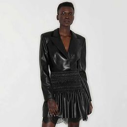 Ocstrade Bodycon Dress Sexy Lace Black PU Arrivals Women Turn-down Collar Night Club Party es 210527