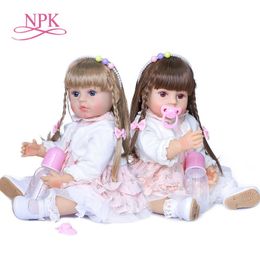 Shipment from Russia 55CM original full body silicone bebe doll reborn toddler girl doll has long hair of two colors bath toy Q0910