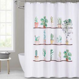 Shower Curtains Green Leaves Waterproof Screen Pictures Bath Curtain Polyester Fabric Washable Bathroom Decorations Free Hooks