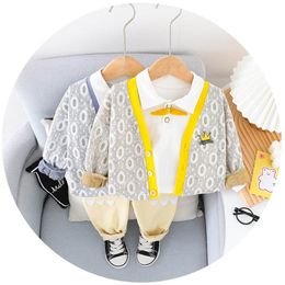 Baby Clothing Sets Boys Suits Kids Clothes Cotton Spring Autumn Long-Sleeved Cardigan Coat Cartoon Trousers Pants 3Pcs B7800