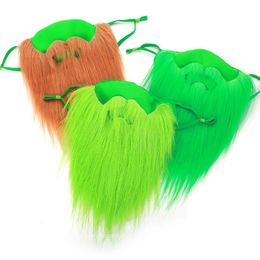 St Patrick's Day Beard Face Mask Green Brown Washable Holiday Party Costume Masquerade Face Decorate for Women and Men
