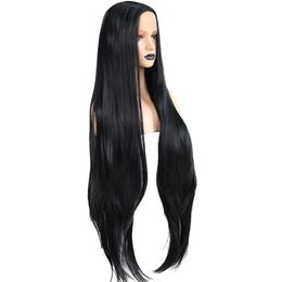 Wig European American fashion leisure chemical Fibre front lace high-end wigs headset 13*1 lace area temperament black long straight hair