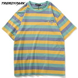 Men's Basic Striped T-shirt Summer Short Sleeve Tee Hip Hop Oversized Cotton Casual Harajuku Streetwear Top Tshirts Clothing 210601