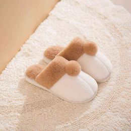 Women Cute Home Furnishing Cotton Slippers Flat Heel Corgi Round Head Plush Slippers Ladies Indoor Home Comfortable Warm Shoes Y1206