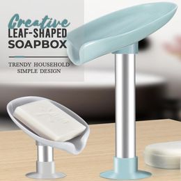 Creative Leaf-shaped Soap Box Leaf-Shaped Soap Dish Perforated Free Standing Suction Cup Drain Rack Toilet Laundry Soap