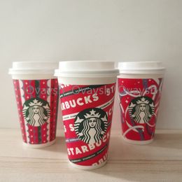 -500ml Starbucks Taza de papel disponible Taza de café roja 2022 Tumblers Calientes con tapa de tapa Tazas