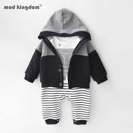 Mudkingdom Baby Boy Elephant Romper Cardigan Outfit Overall Suit Thick Stripe Hooded Coat Infant Clothes 210615