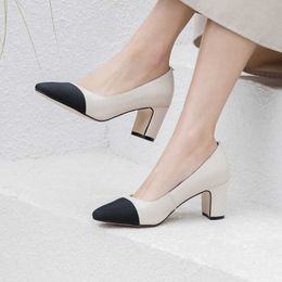 ALLBITEFO round toe genuine leather comfortable office ladies shoes high heels women high heel shoes spring sweet women heels 210611