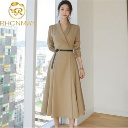 Autumn Winter SuitWomen's Coat Korean Windbreaker OL temperament Occupation Overcoat Ladies Chic Long Trench Coats 210506