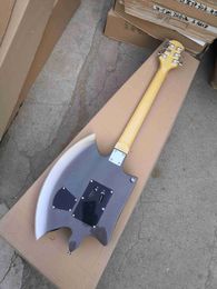 Rare Gene Simmons Metallic Grey Axe Electric Guitar Floyd Rose Tremolo Bridge, Chopper Inlay, Grover Tuners, Chrome Hardware