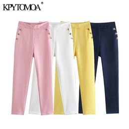 KPYTOMOA Women Fashion Front Pockets With Buttons Office Wear Pants Vintage High Waist Zip Fly Female Ankle Trousers Mujer 211112