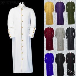 جاكيت كاهن الكنيسة Cassock Clergy Robe Preacher Men Trench Coats Liturgical Stand الياقة واحدة الصدر جوقة الوزير
