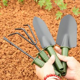 4 pçs / conjunto portátil jardinagem plantando ferramentas cabeça cabeça de cabeça ancinho de pá de certa ferramenta planta planta jardim jardim jardim florescer grama puller plástico punho jy0668