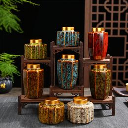 Ceramic Vintage Sealed Cans Tea Caddies Creative Hand Printed Kiln Change Small Storage Bottle Candy Coffee Tank Food Container