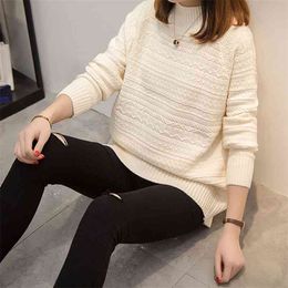 Half Turtleneck Sweater Women Loose Autumn And Winter Korean Version Of The Wave Pattern Raglan Sleeves Knit Shirt 210427