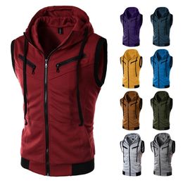 Лускус Мужчины без рукавов Slim Fit Hoodie Vest Zipper Drawstring Gilet Куртка с карманами Весов Sans Manche Chalecos Para Hombre 211119