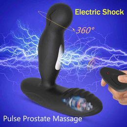 Remote Control 16 Speed Electric Shock Pulse Prostate Massage Vibrators Anal Toy 360°Rotation Anal Plug ButtPlug Sex Toy For Men Y201118