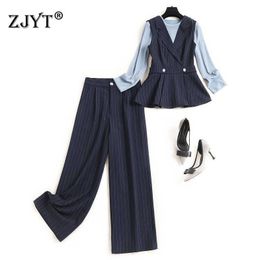 Fashion Autumn Women Suit Elegant Office Lady Outfits Long Sleeve Top+Vest+Pants 3 Piece Clothing Sets 210601