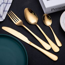 5 Colours high-grade gold cutlery flatware set spoon fork knife teaspoon stainless dinnerware kitchen tableware set 10 choices DH2745
